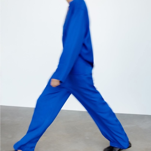 Zara blue flowy SET blouse and wide pants - Picture 1 of 8